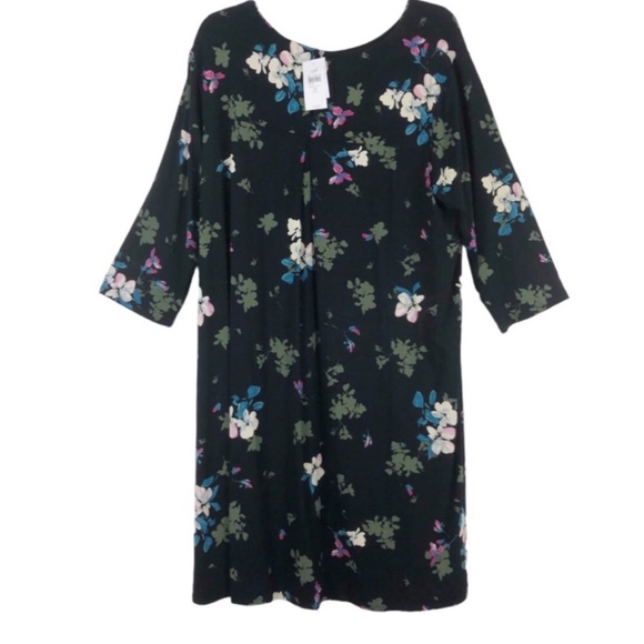 J Jill Wearever Perfect Black Floral Ballet Sleeve Dress Size 2X - Picture 3 of 16